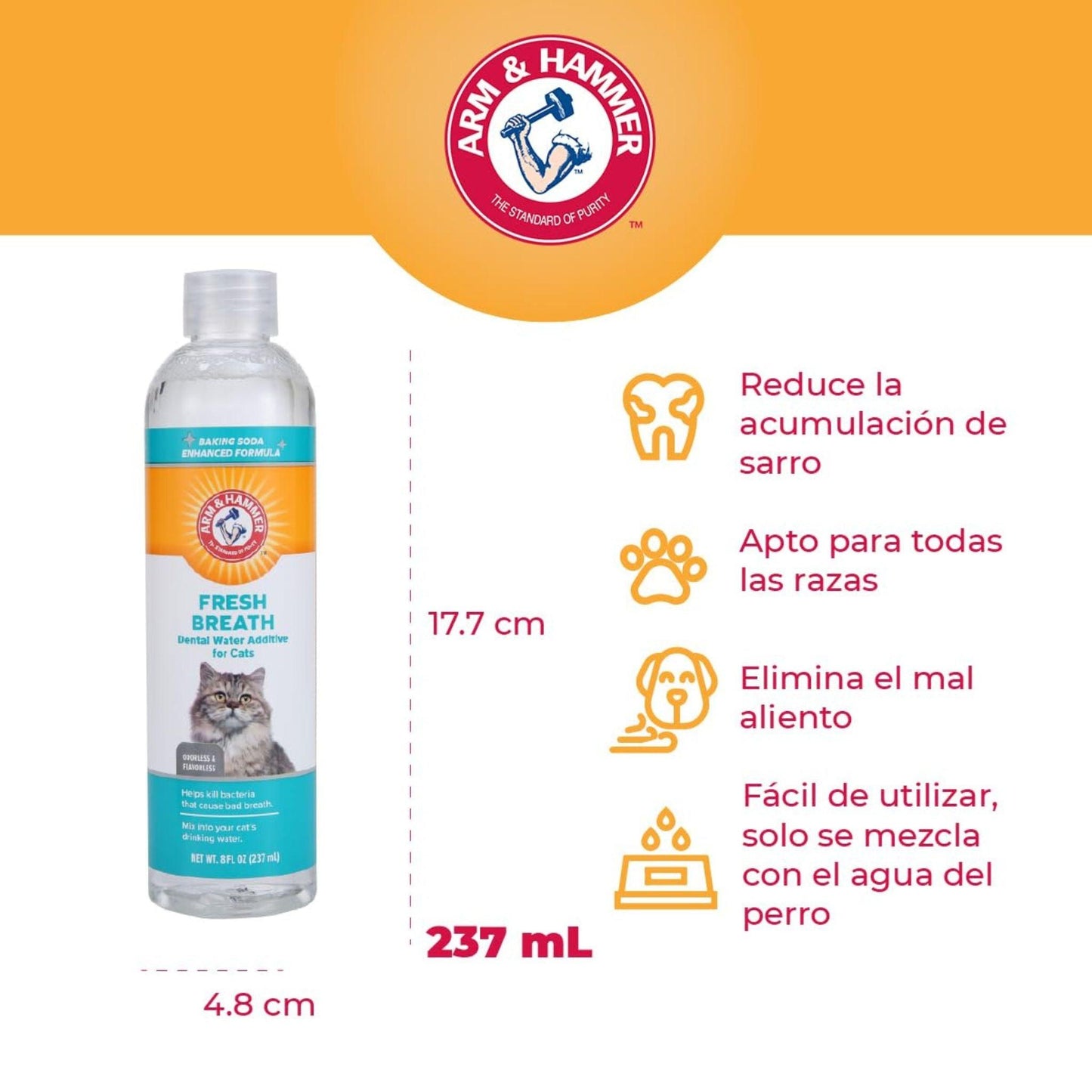 Ополаскиватель для полости рта Arm & Hammer со вкусом мяты для кошек, предотвращающий неприятный запах изо рта, 237 мл.