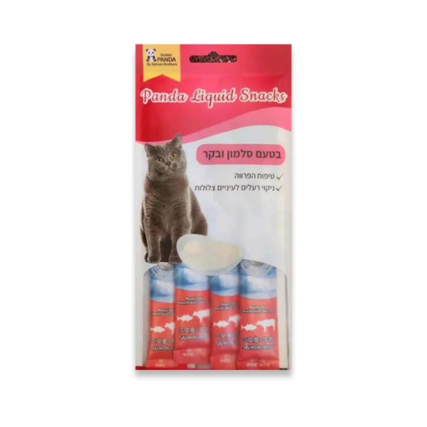 Лакомства для кошек Golden Panda со вкусом лосося и говядины, 60 грамм.