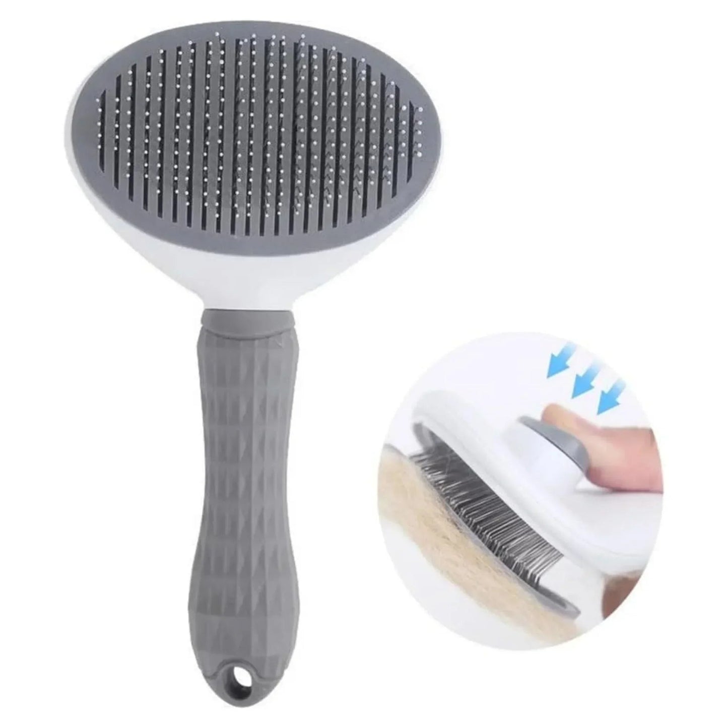 מברשת מסרק לחתולים וכלבים עם לחצן ניקוי עצמי אפור