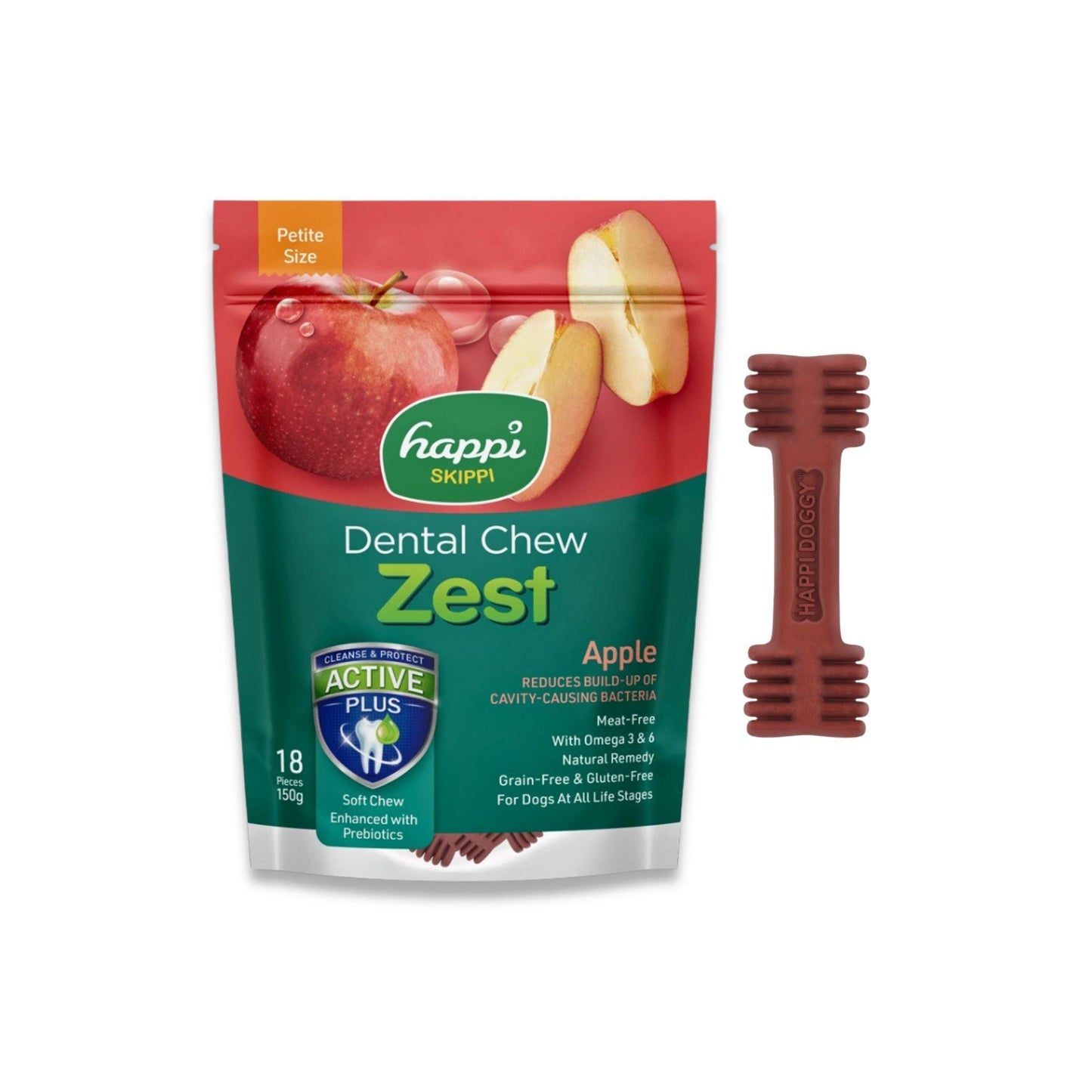 Happi Doggy - חטיף דנטלי הפי דוגי תפוח לכלבים קטנים 18 יח' 150 גרם