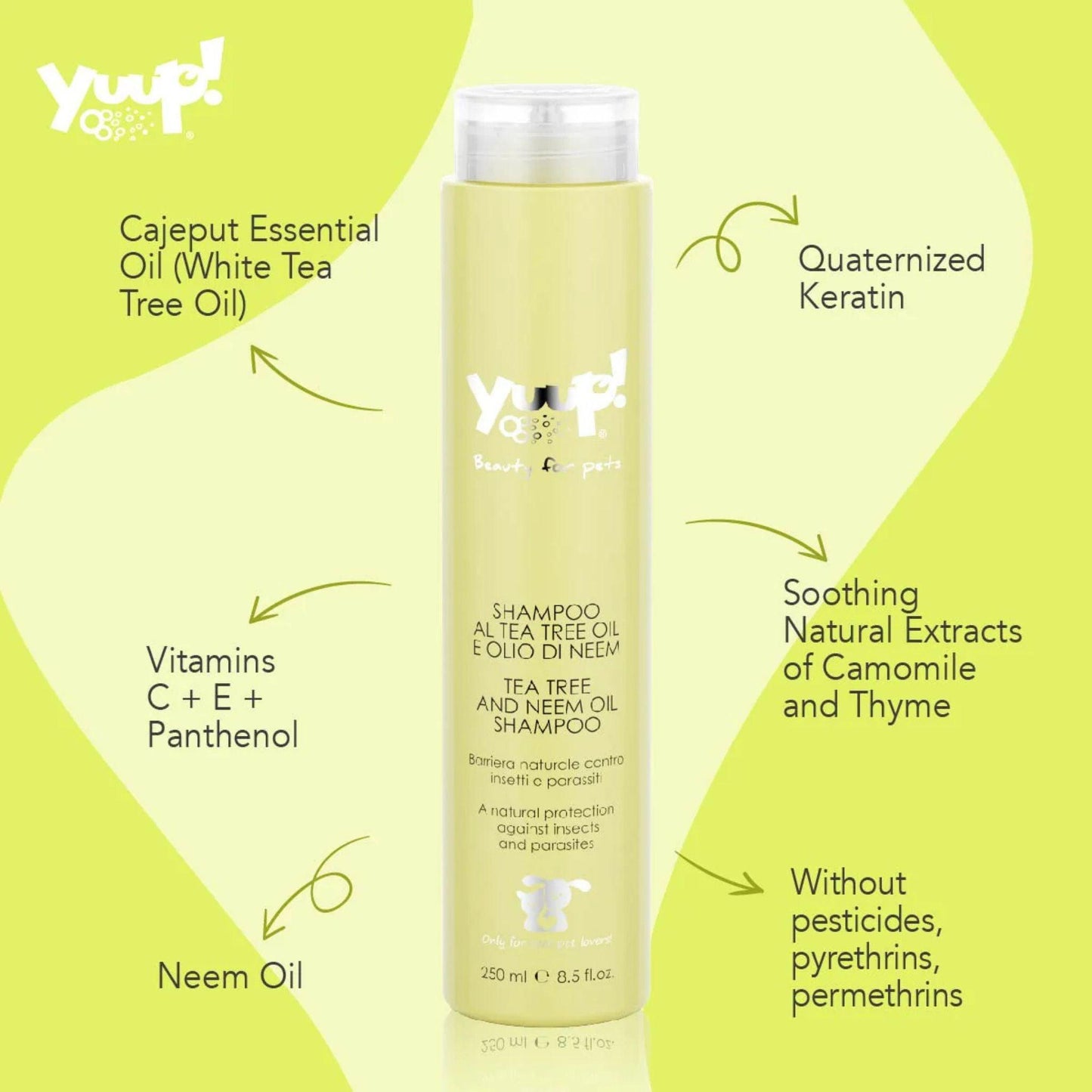 YUUP יופ שמפו לכלבים וחתולים נגד פרעושים וקרציות 250 מ”ל