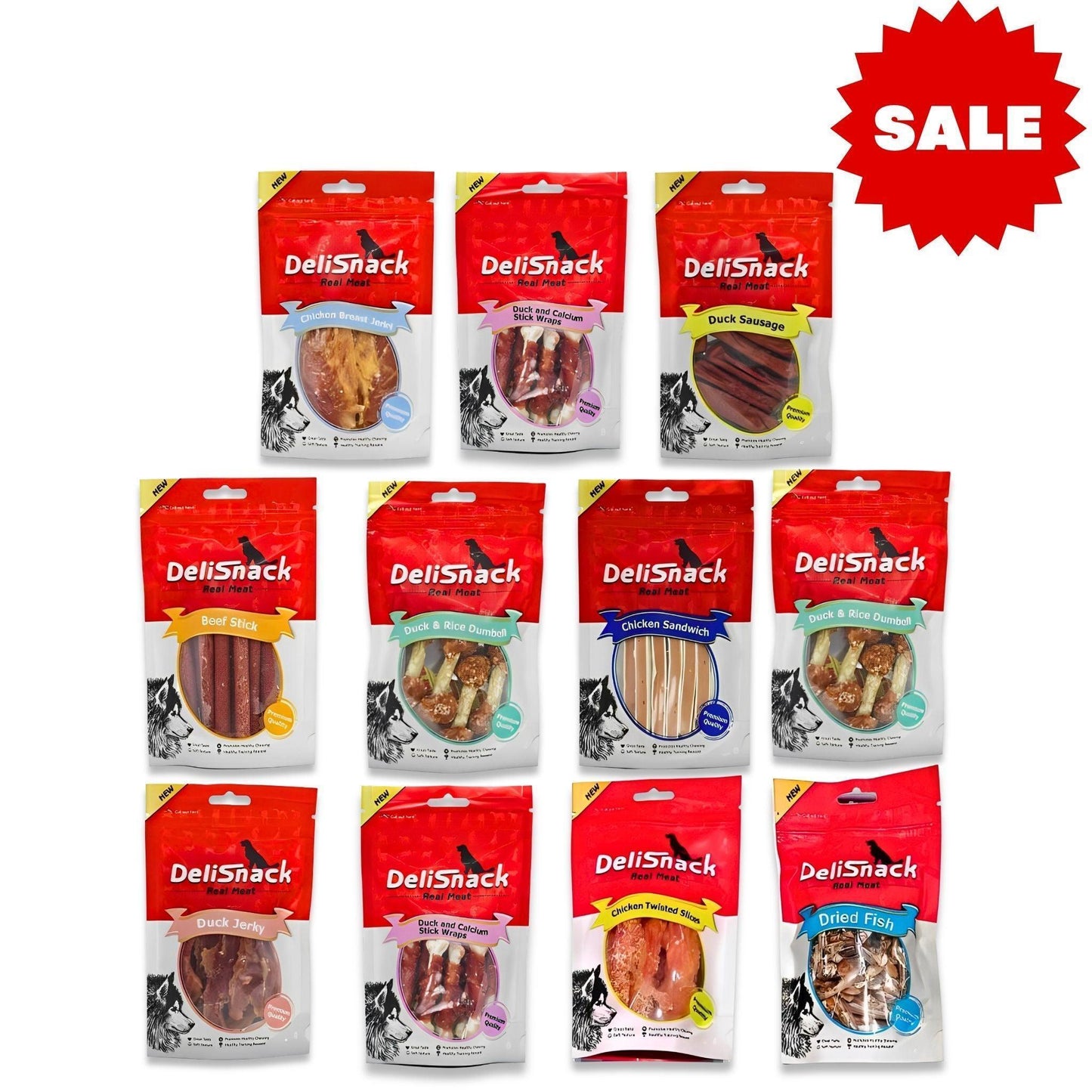 DeliSnack предлагает 12 лакомств для собак по цене 109 шекелей за 80 грамм.