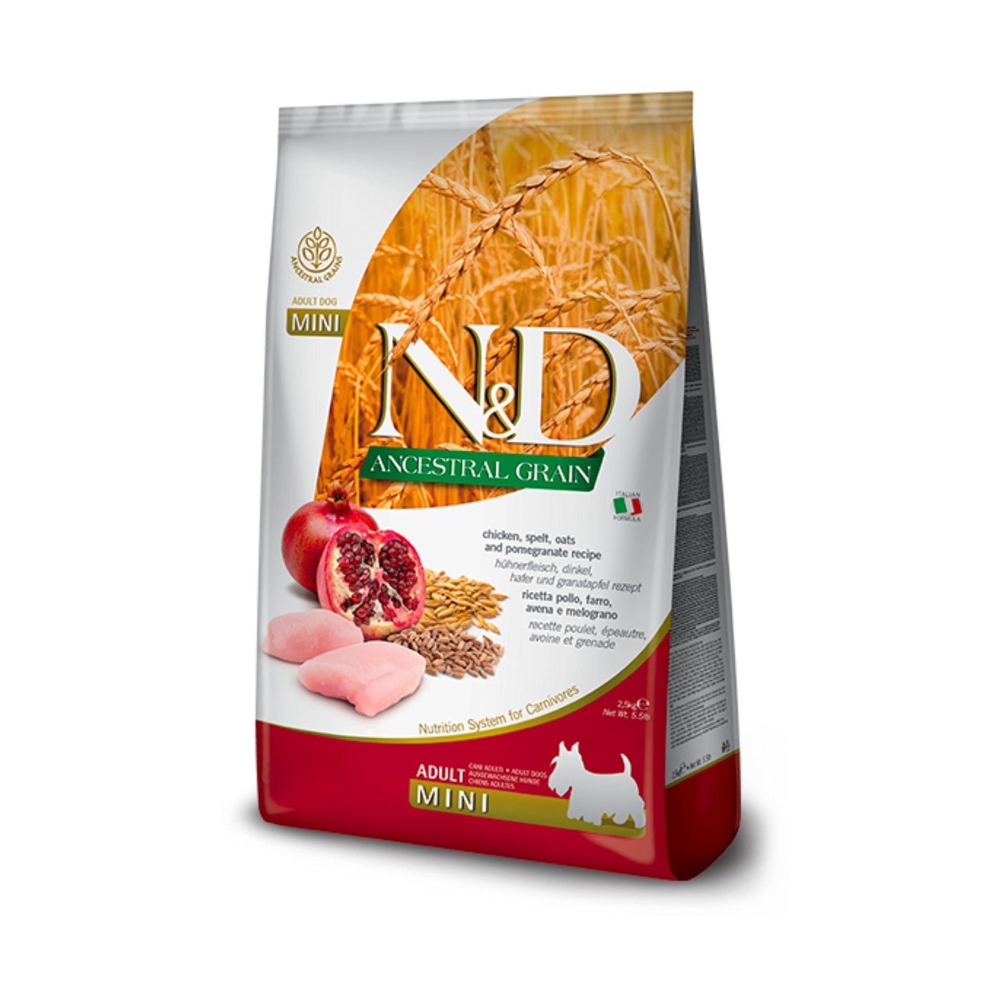 N&D נטורל אנד דלישס אוכל לכלב בוגר קטן עוף ורימון מופחת דגנים 2.5 ק”ג