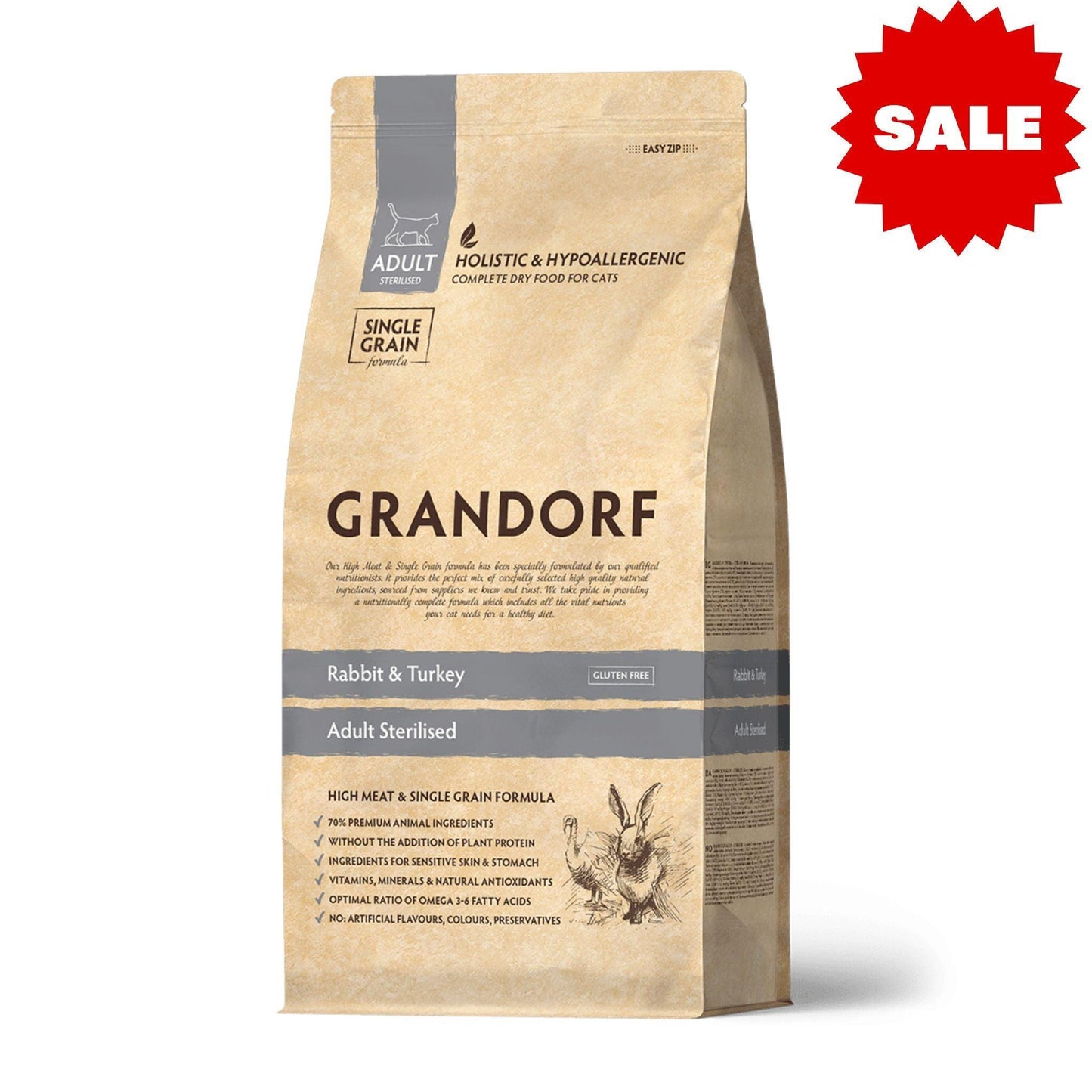 GRANDORF Rabbit Sterilized Grandorf Rabbit Sterilized для стерилизованных и кастрированных кошек, гипоаллергенный 8 кг