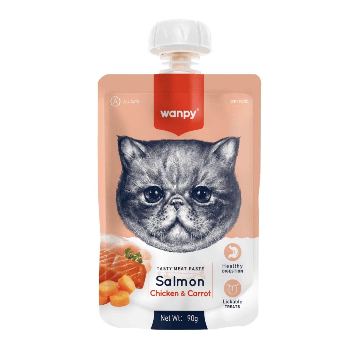 Wanpy וונפי מוס חטיף נוזלי לחתול סלמון עוף וגזר 90 גרם - PetCart