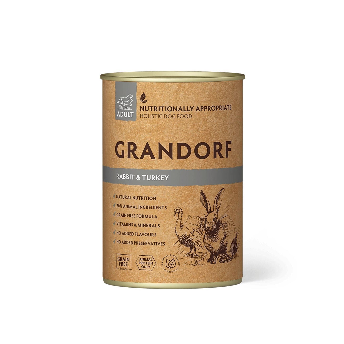 GRANDORF גרנדורף שימורי ארנב והודו 400 גרם לכלבים בוגרים