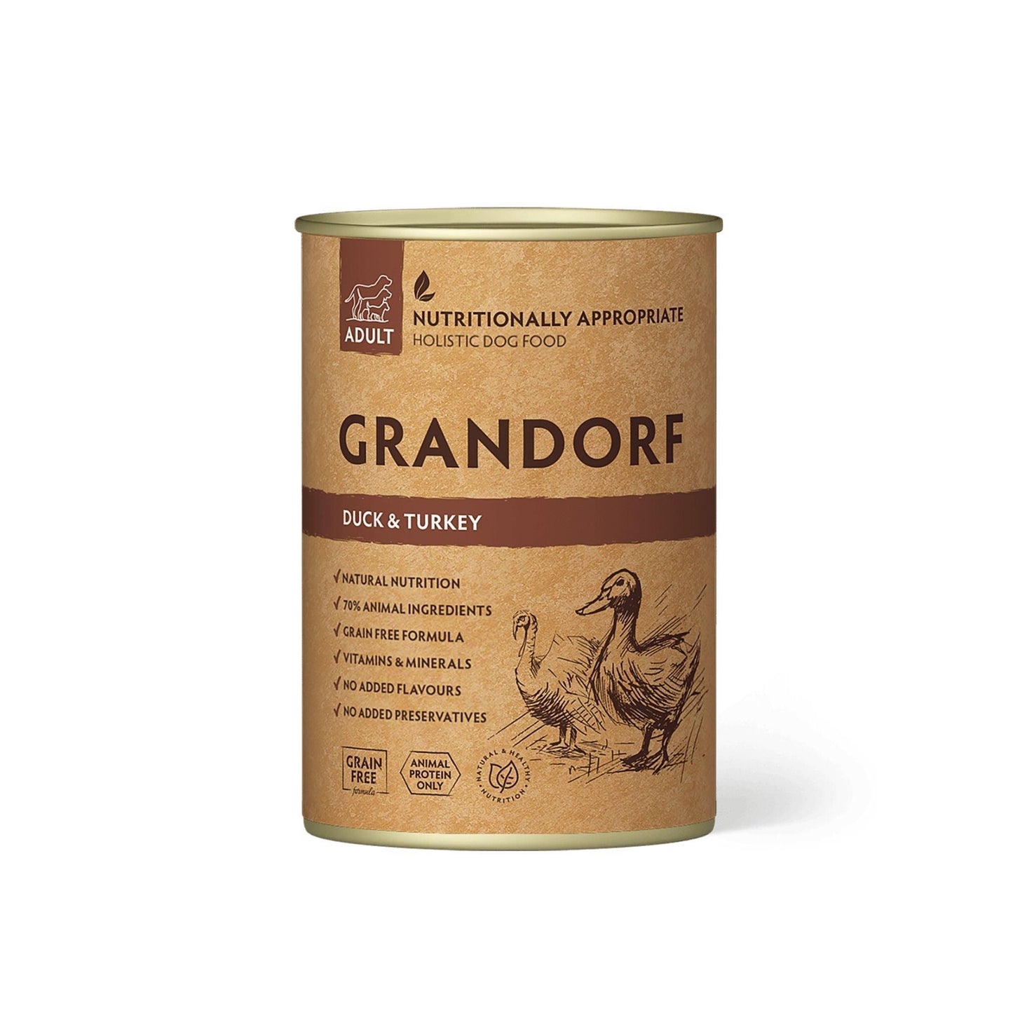 GRANDORF גרנדורף שימורי ברווז והודו 400 גרם לכלבים בוגרים