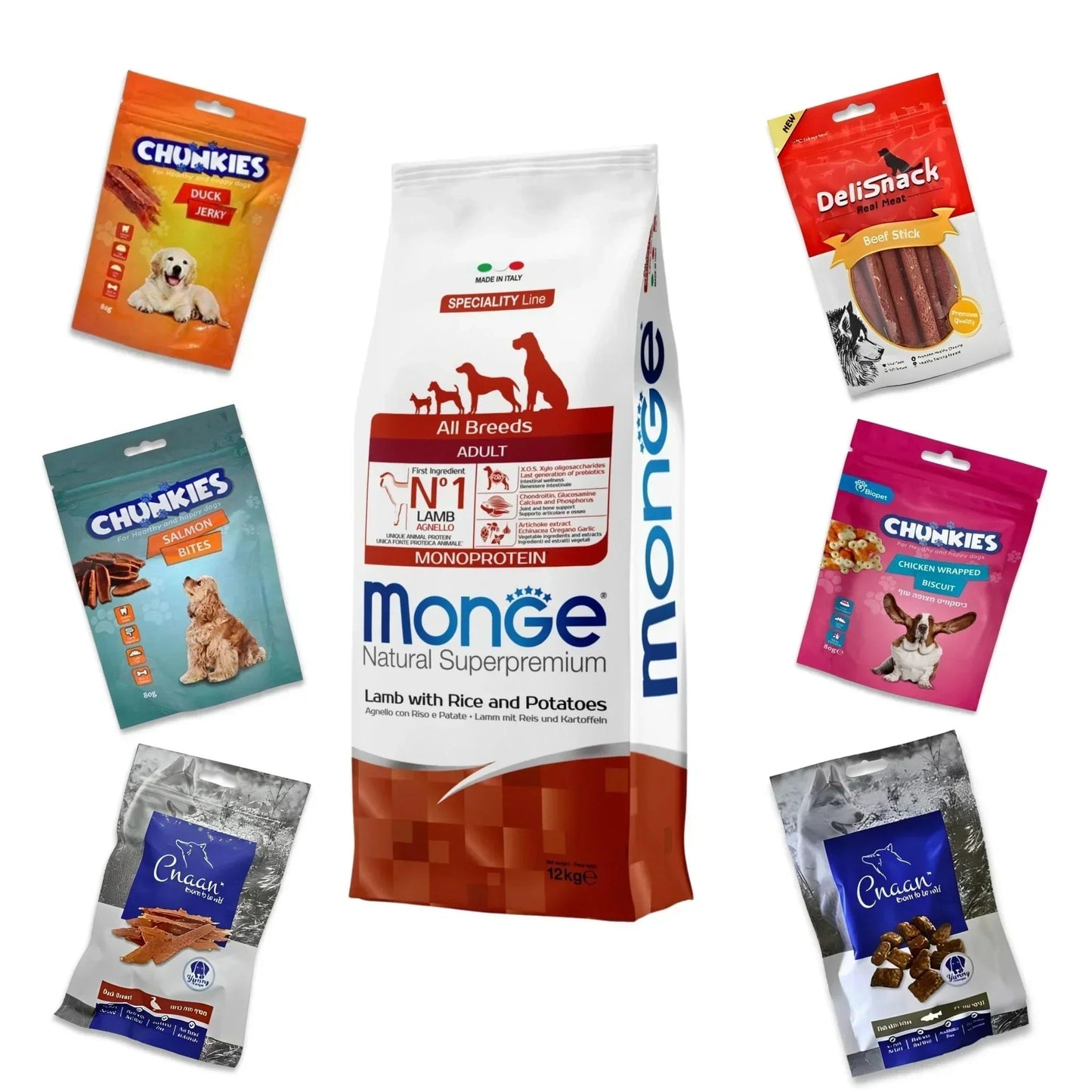 MONGE מונג’ כבש לכלב בוגר 12 ק”ג + 6 חטיפים מתנה