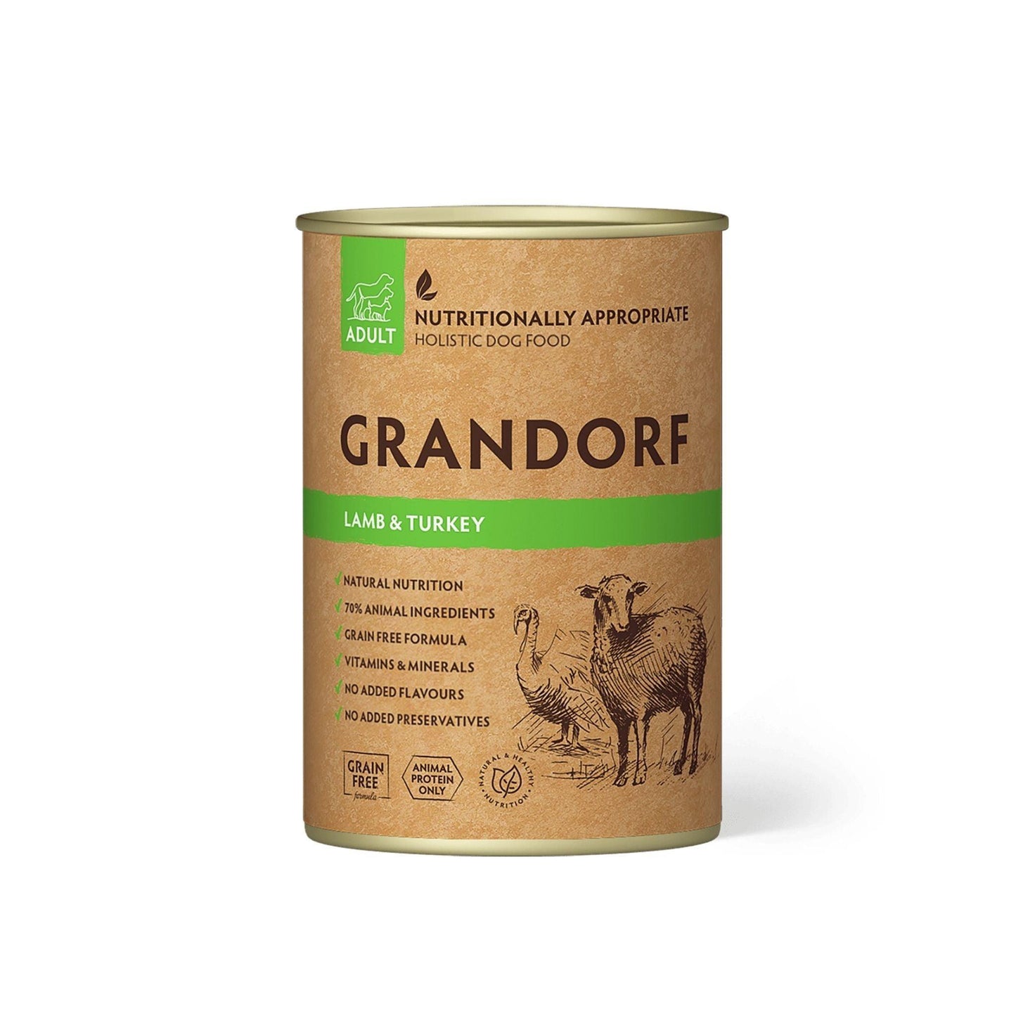 GRANDORF גרנדורף שימורי כבש והודו 400 גרם לכלבים בוגרים