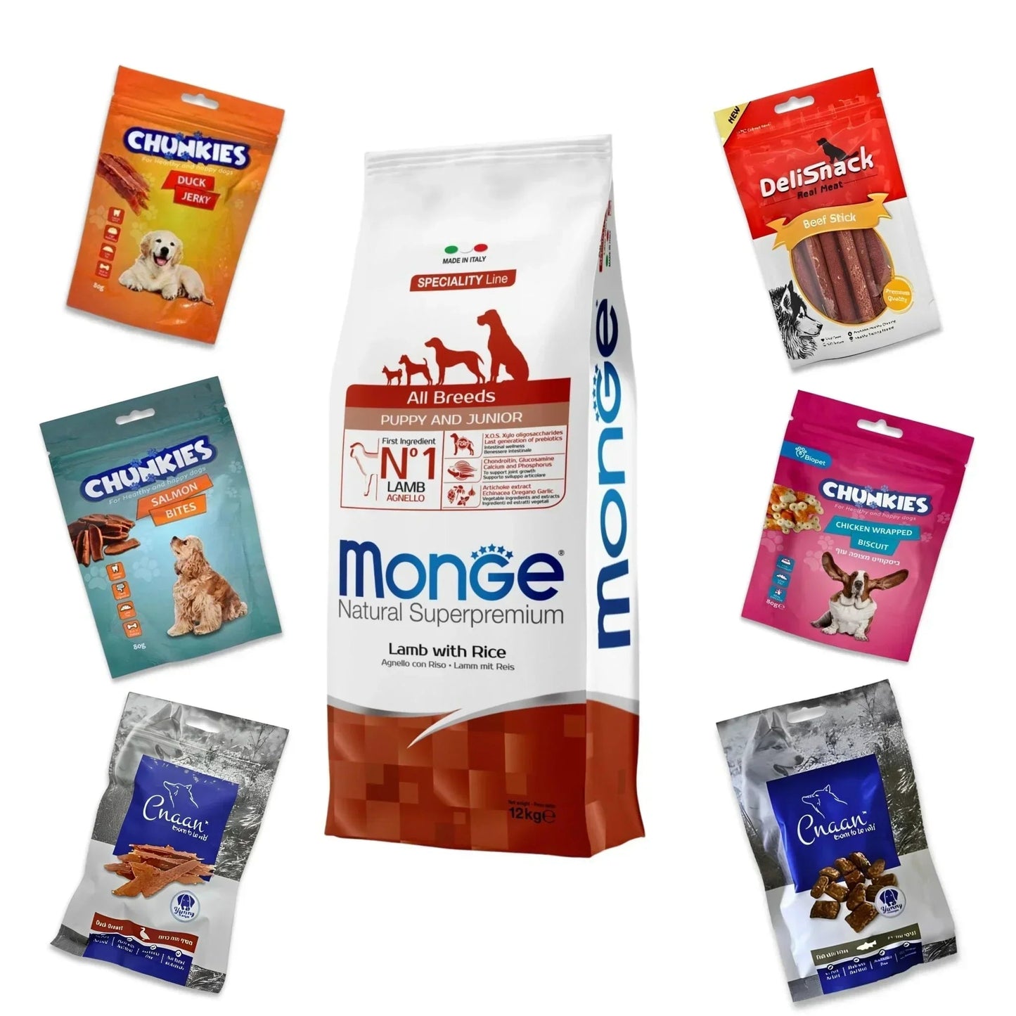 MONGE מונג’ כבש גורים לכלב 12 ק”ג + 6 חטיפים מתנה