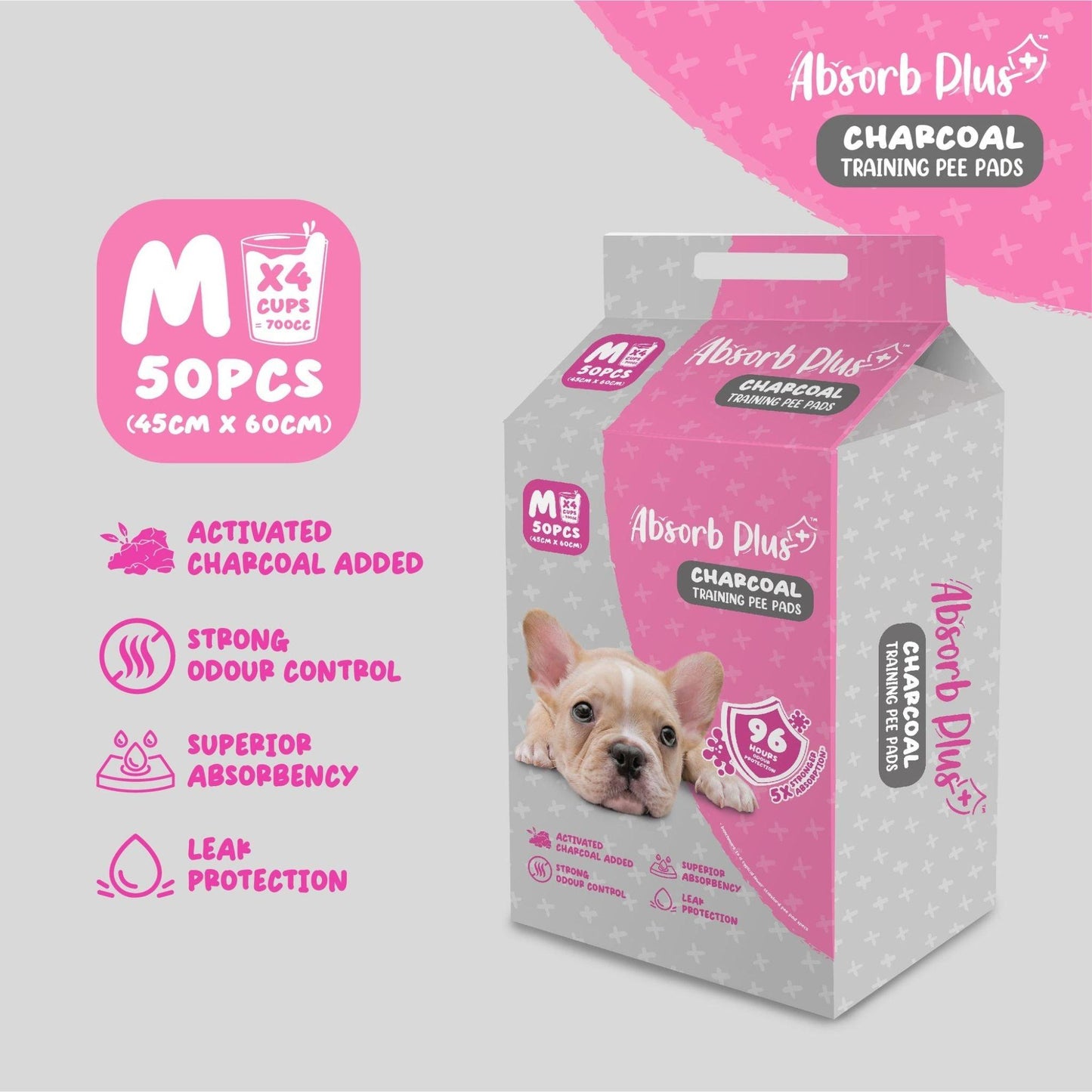 AbsorbPlus - Впитывающие пеленки для приучения щенков к туалету, 50 шт., средний размер, 45 x 60 см.