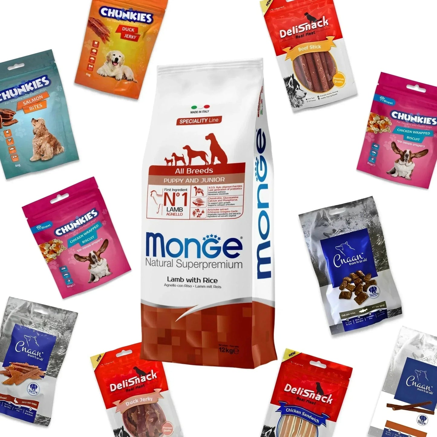 MONGE מונג’ כבש גורים לכלב 12 ק”ג + 12 חטיפים מתנה