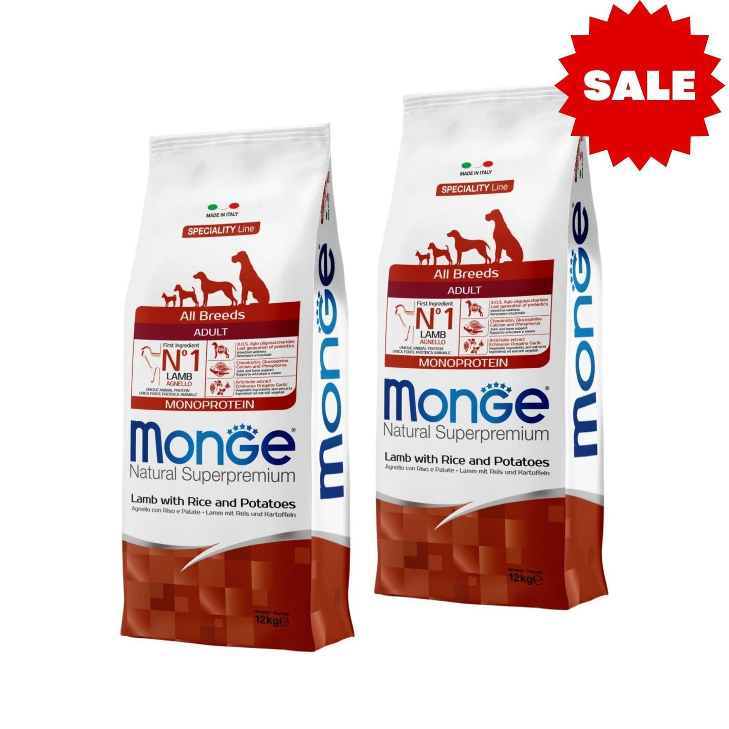 МОНГЕ - Баранина для взрослых, 2 мешка баранины для взрослых, 12 кг