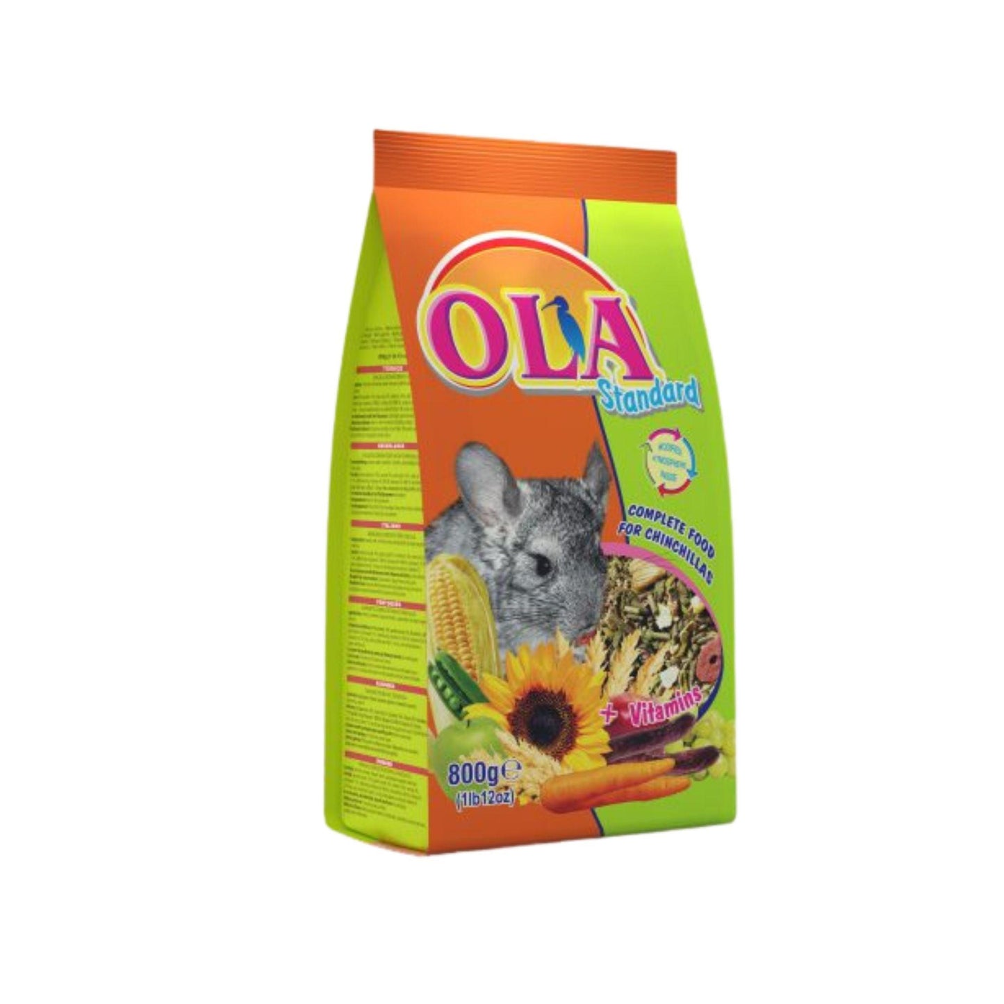 OLA אולה מזון מלא לצ’ינצ’ילות 800 גרם