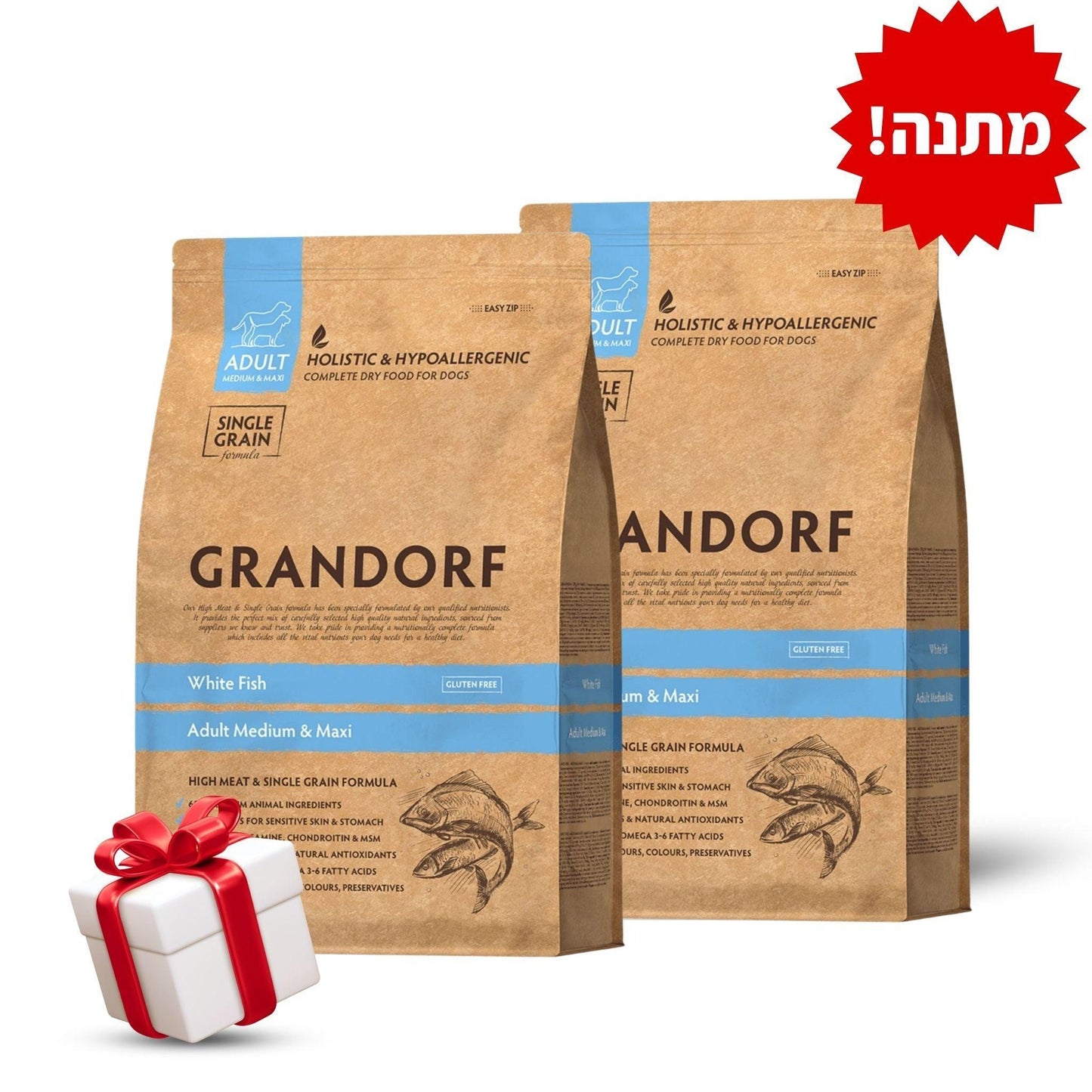 GRANDORF White Fish Grandorf Fish and Turkey для взрослых собак Распродажа 2 пакета + Подарок 10 кг