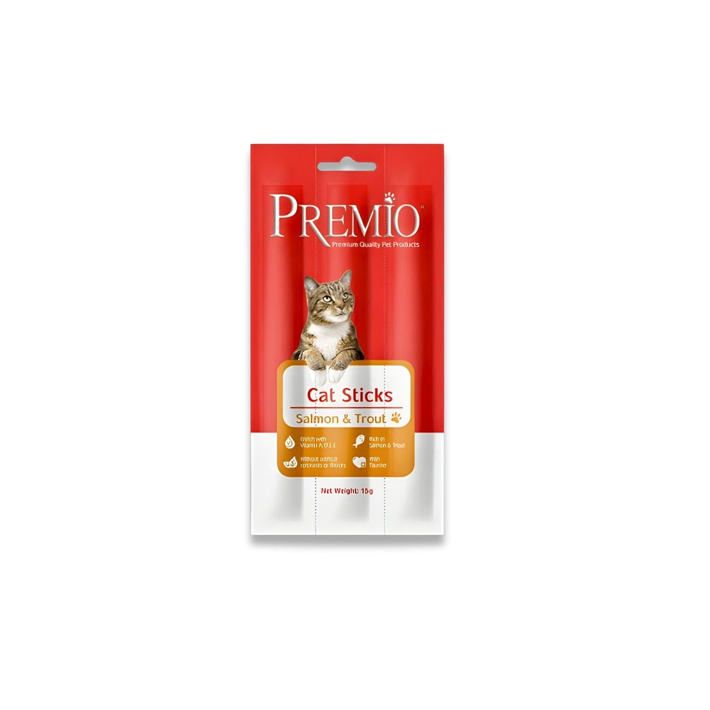 Premio - חטיף פרמיו סטיקס מקלות לחתול סלמון ופורל 15 גרם