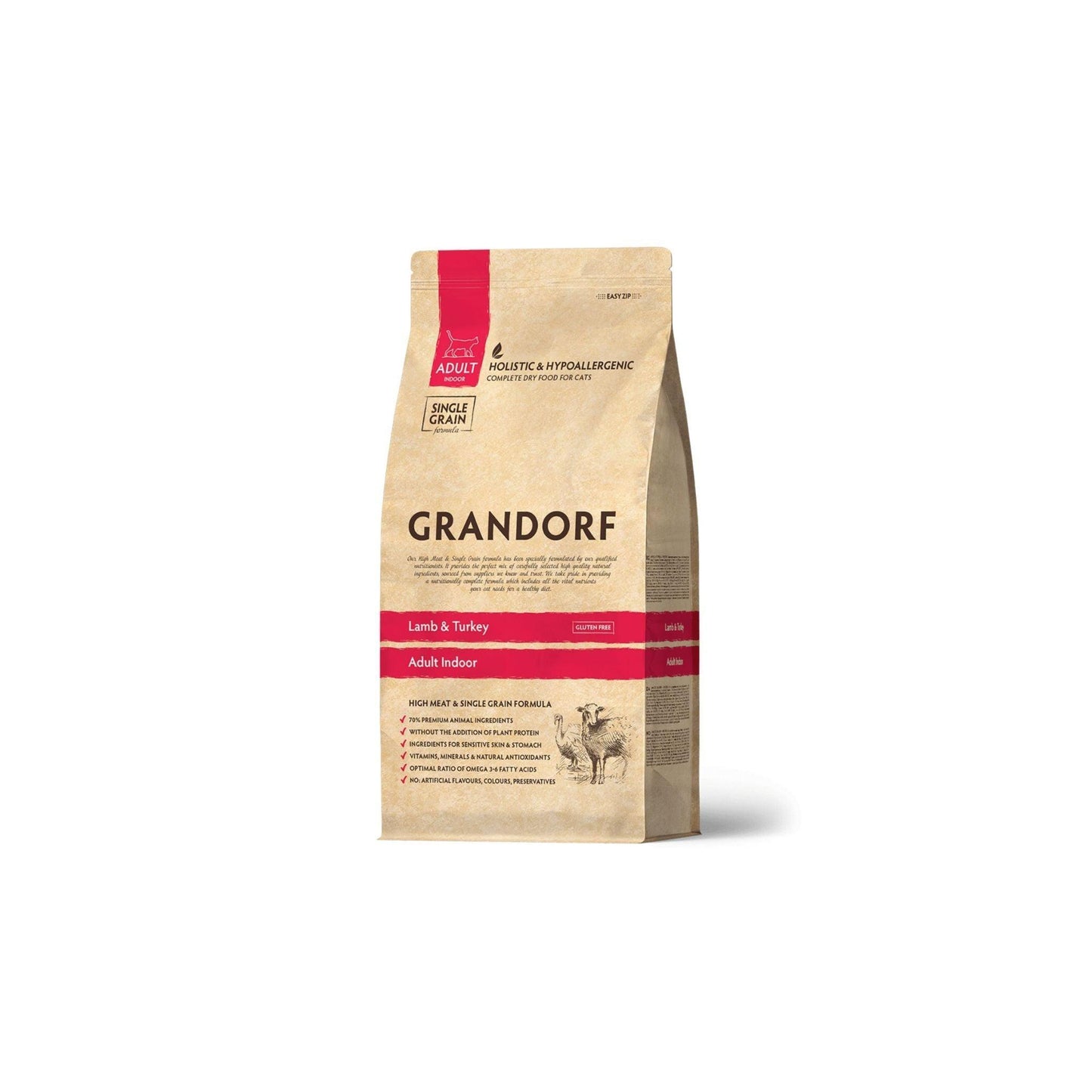 GRANDORF Lamb Indoor גרנדורף כבש והודו לחתולים בוגרים היפואלרגני 400 גרם