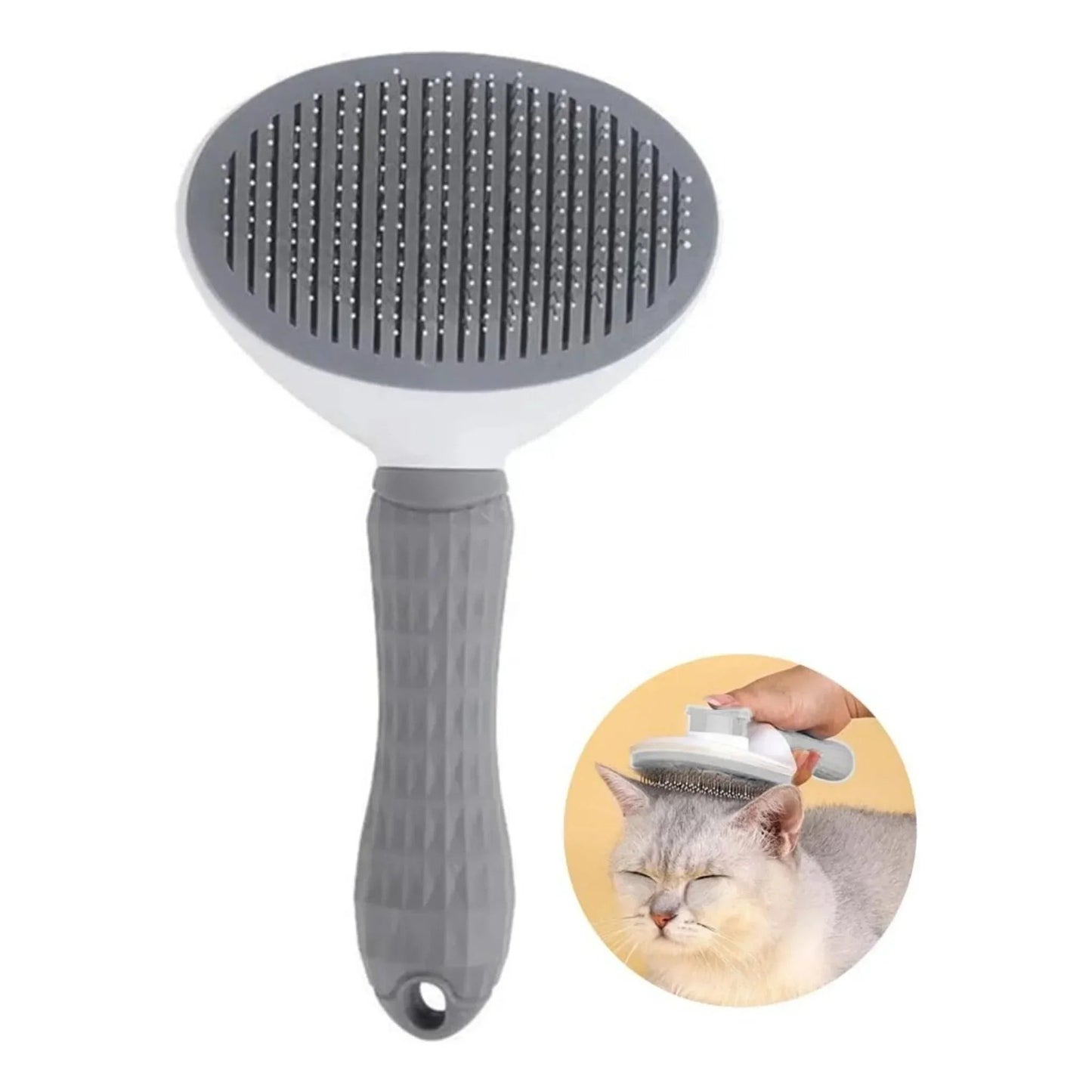 מברשת מסרק לחתולים וכלבים עם לחצן ניקוי עצמי אפור