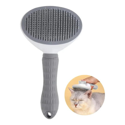 מברשת מסרק לחתולים וכלבים עם לחצן ניקוי עצמי אפור