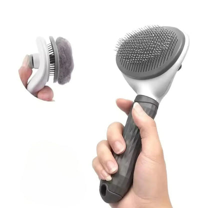 מברשת מסרק לחתולים וכלבים עם לחצן ניקוי עצמי אפור