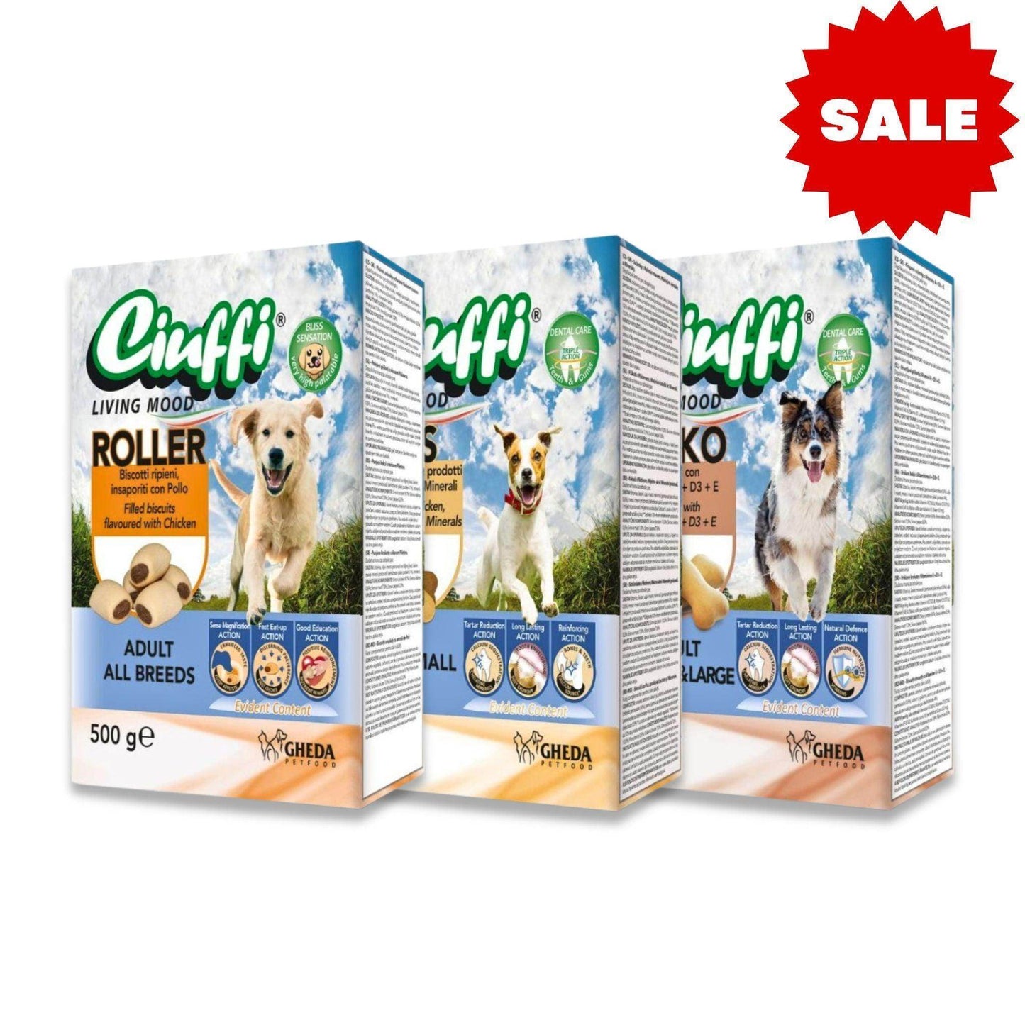 Ciuffi מבצע ביסקוויט דנטלי לכלבים 3חבילות של 500 גרם צ'יופי - PetCart