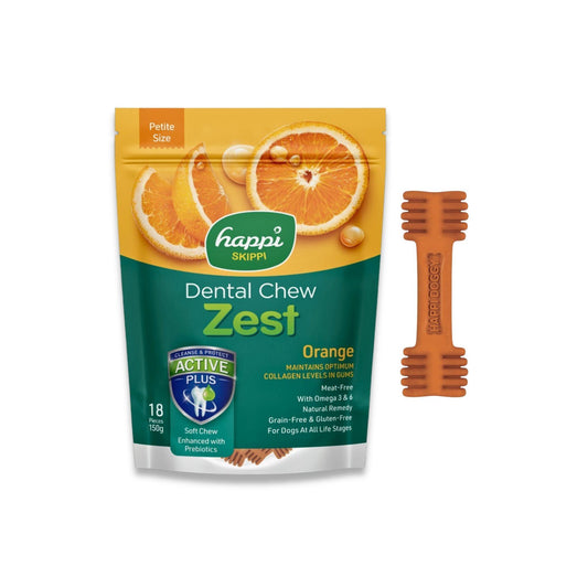 Happi Doggy - חטיף דנטלי הפי דוגי תפוז לכלבים קטנים 18 יח' 150 גרם