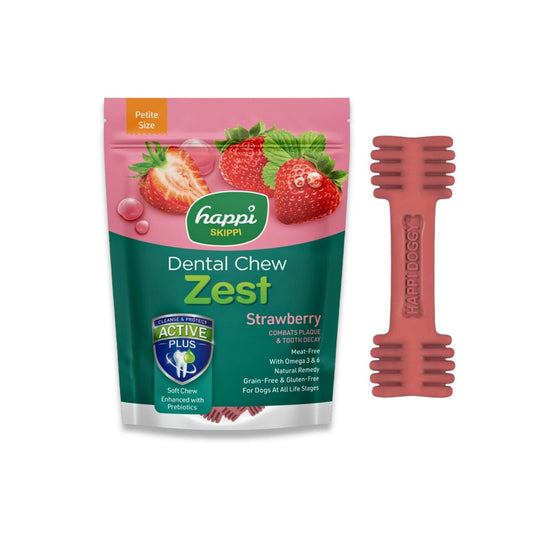 Happi Doggy - חטיף דנטלי הפי דוגי תות לכלבים גדולים 6 יח' 150 גרם