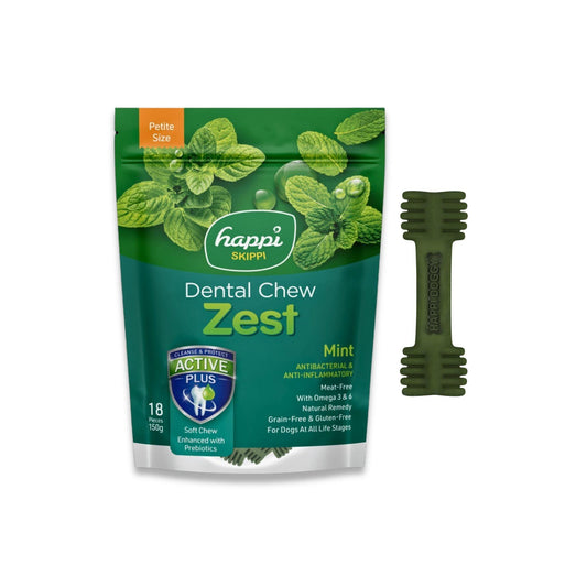 Happi Doggy - חטיף דנטלי הפי דוגי מנטה לכלבים קטנים 18 יח' 150 גרם