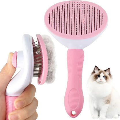 מברשת מסרק לחתולים וכלבים עם לחצן ניקוי עצמי ורוד