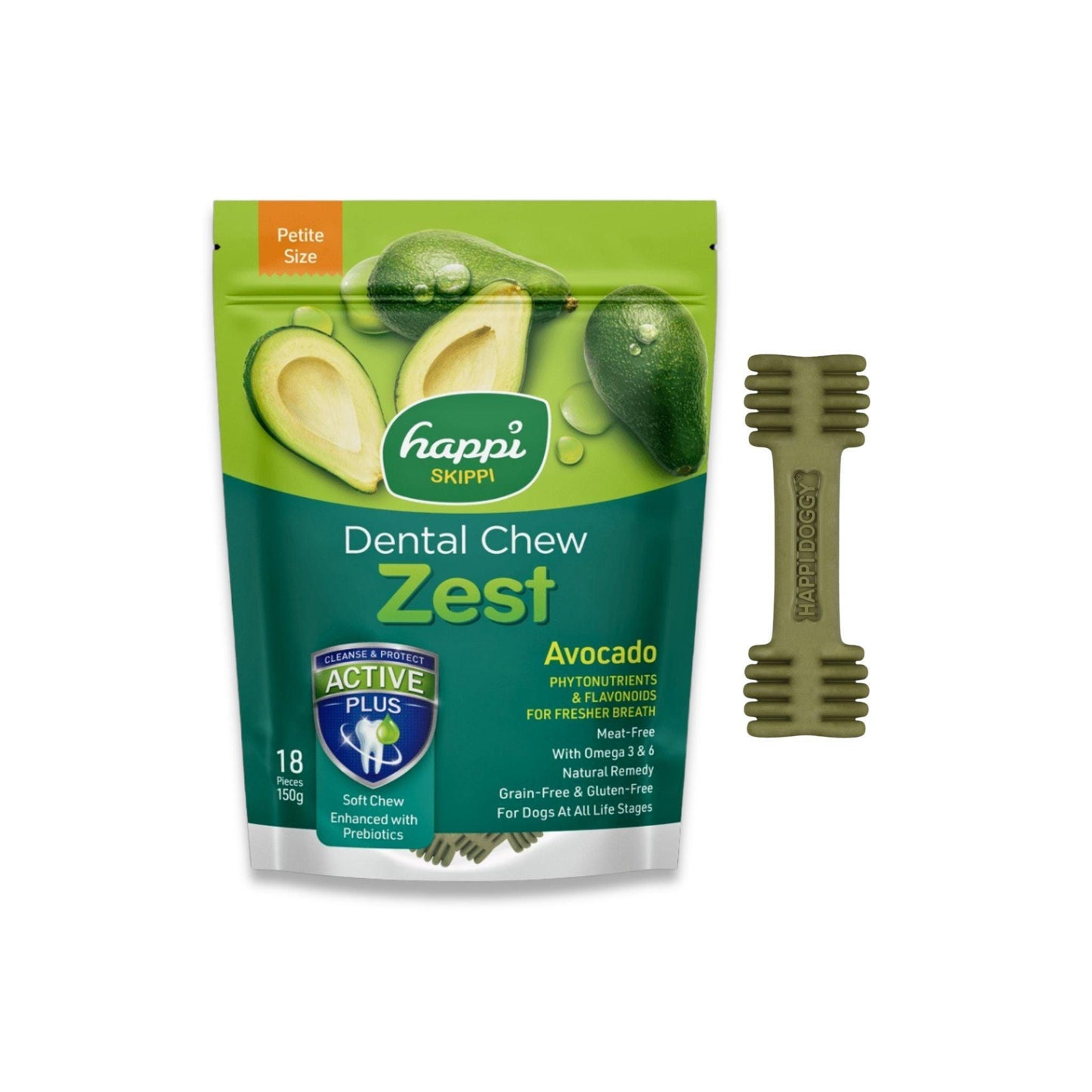 Happi Doggy - חטיף דנטלי הפי דוגי אבוקדו לכלבים קטנים 18 יח' 150 גרם