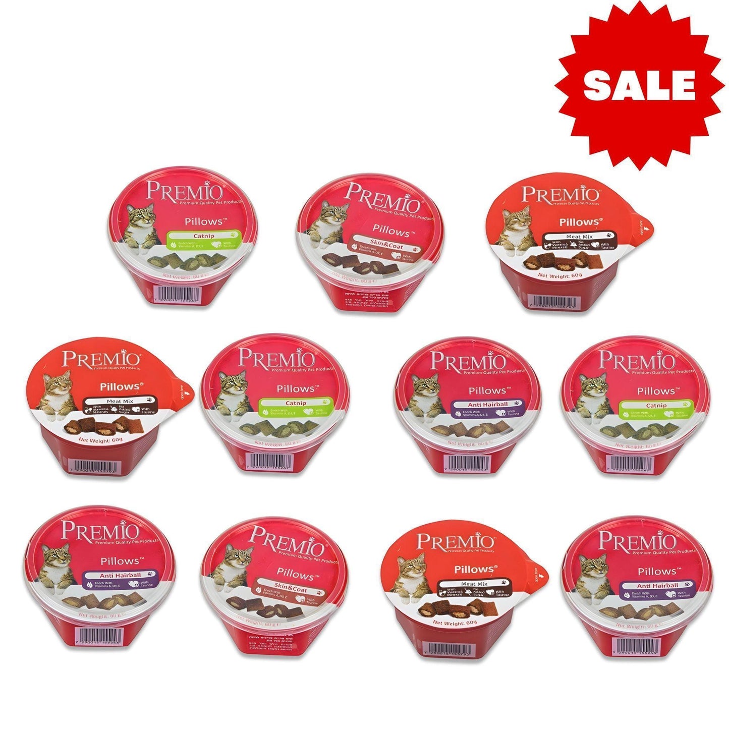 Premio - מבצע פרמיו חטיף כריות לחתול 60 גרם 10 יח' ב-₪95