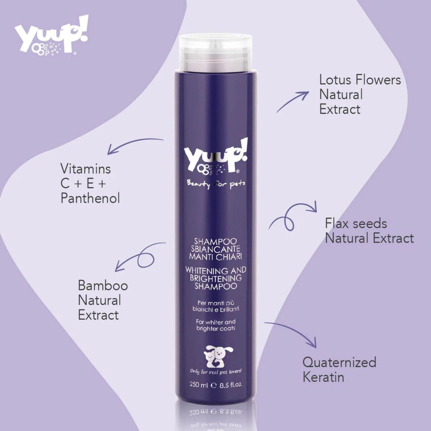 YUUP יופ שמפו לכלבים ולחתולים לפרווה לבנה 250 מ”ל