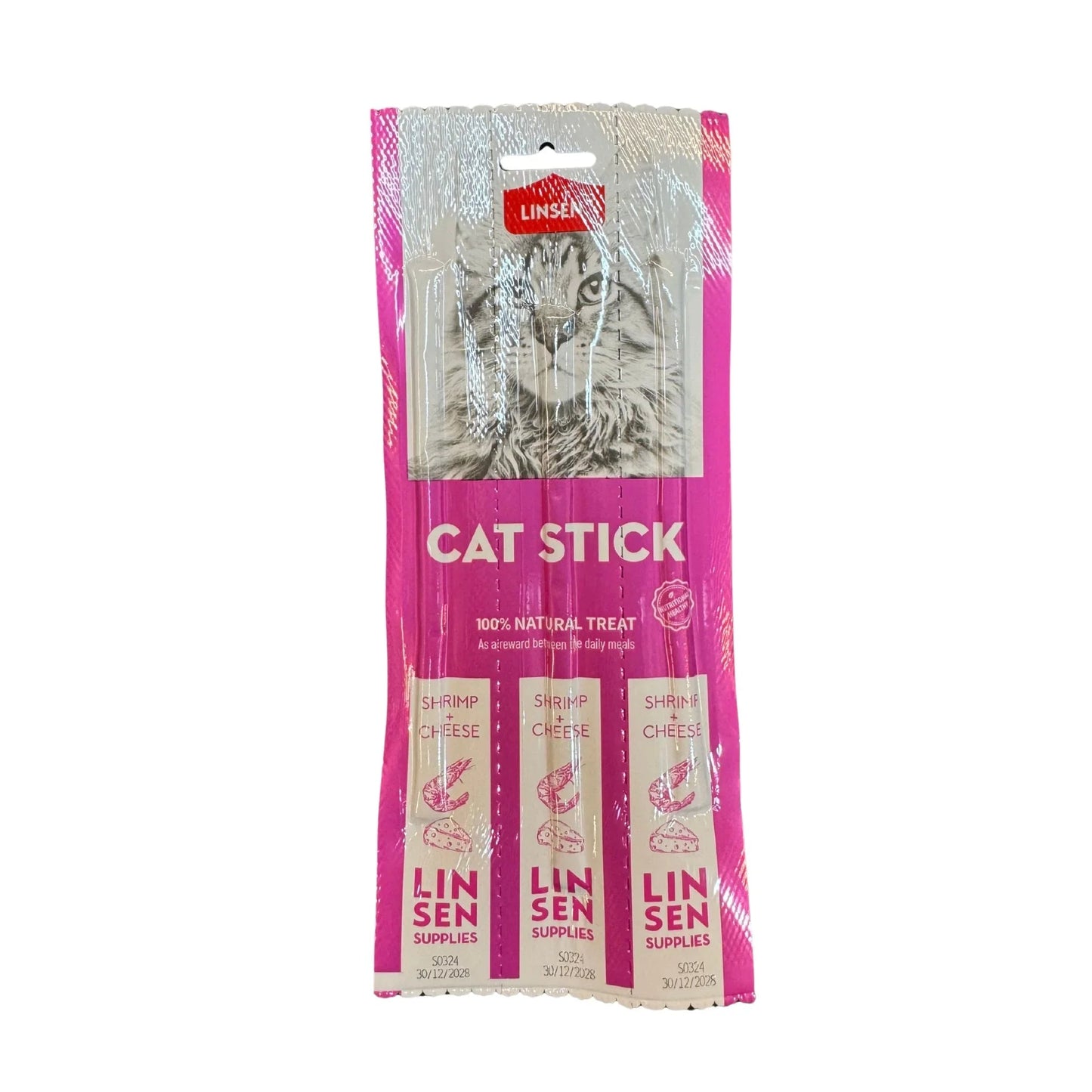Сухие лакомства для кошек LINSEN со вкусом креветок и сыра, 3 палочки.