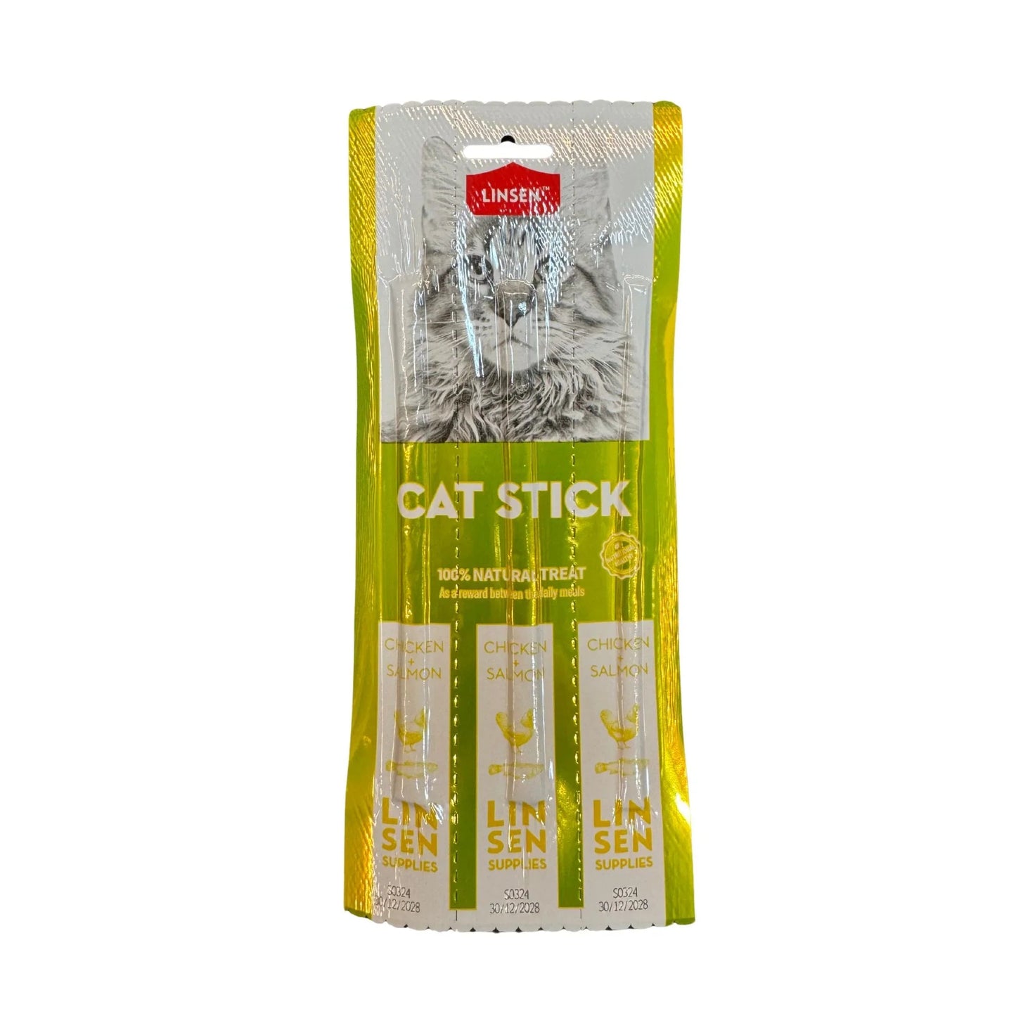 Сухие лакомства для кошек LINSEN со вкусом курицы и лосося, 3 палочки.