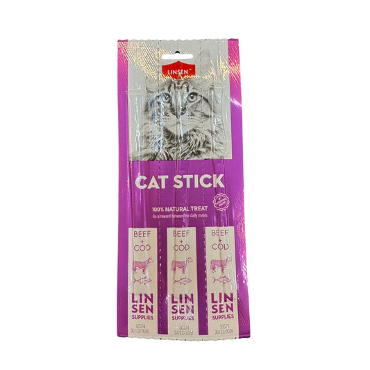 Сухие лакомства для кошек LINSEN со вкусом говядины и трески, 3 палочки.