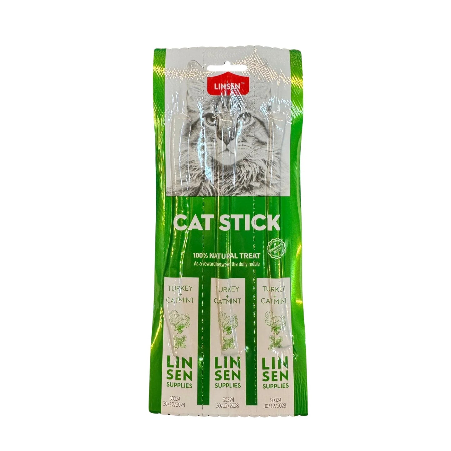 Сухие лакомства для кошек LINSEN, палочки со вкусом индейки и мяты, 3 штуки.
