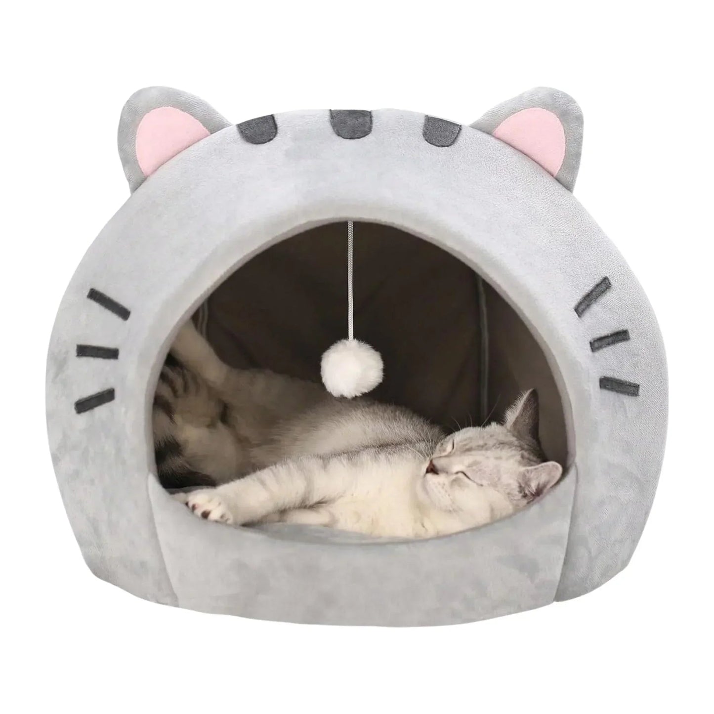 מיטת איגלו לחתולים וכלבים קטנים עם כדור