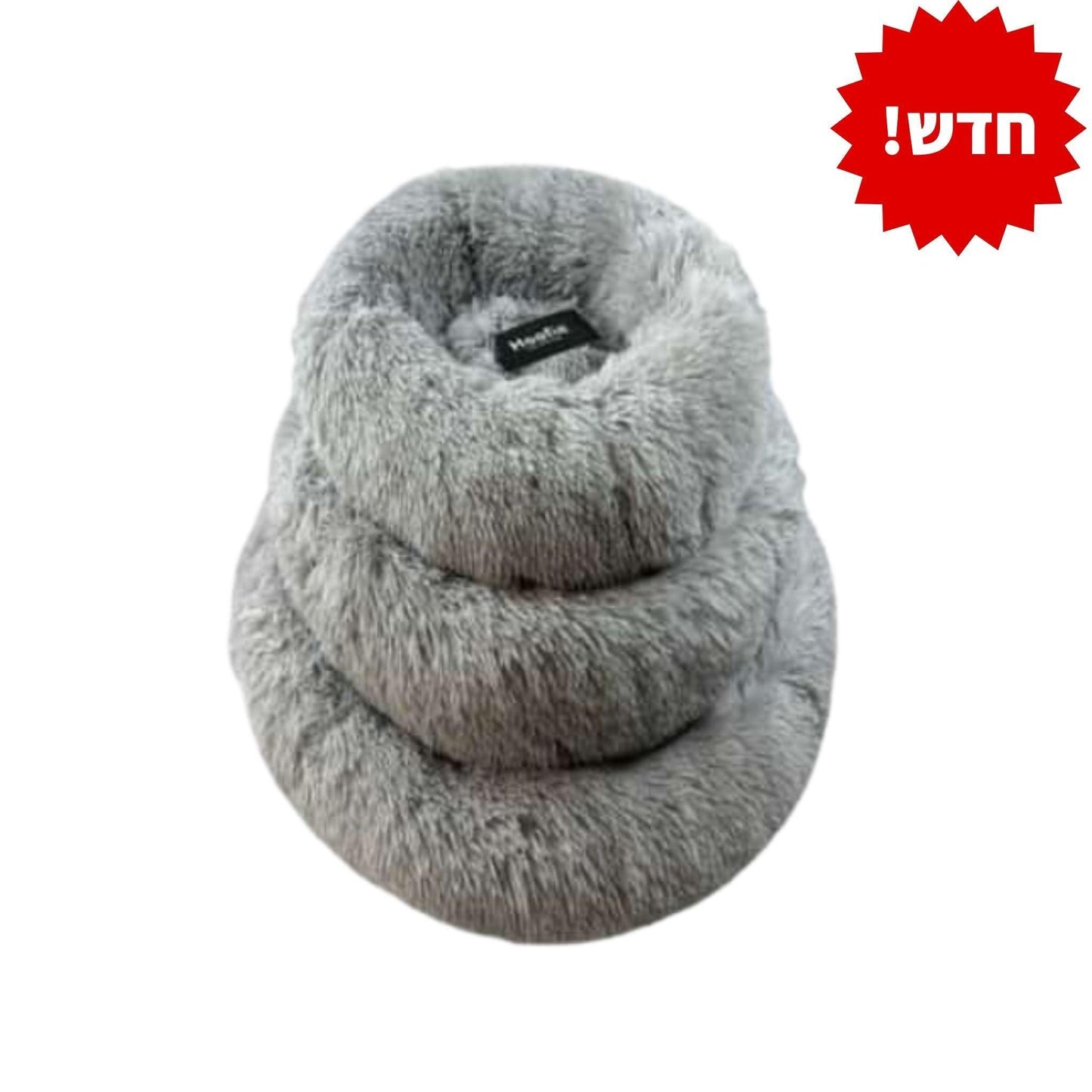 Hoofie Пушистая круглая кровать для собак или кошек в сером цвете 3 размера на выбор Hoofie