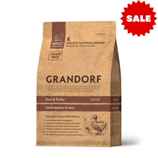 GRANDORF Duck Grain Free גרנדורף ברווז לכלבים בוגרים 3 ק״ג ללא דגנים היפואלרגני