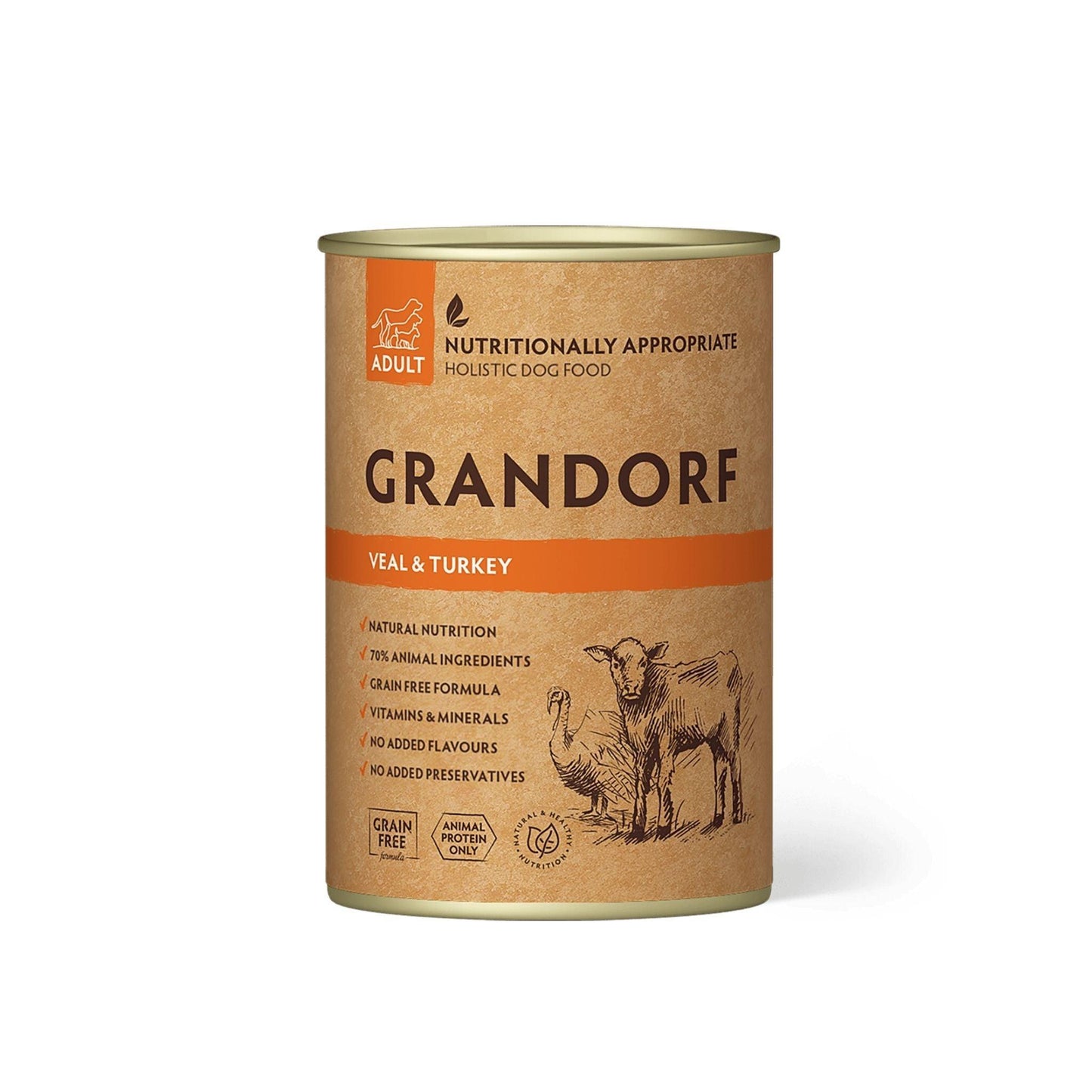 GRANDORF Консервы из телятины и индейки 400 грамм для взрослых собак 