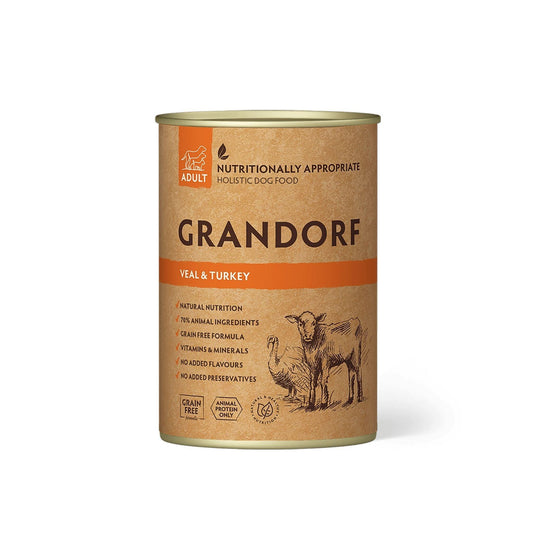 GRANDORF Консервы из телятины и индейки 400 грамм для взрослых собак 