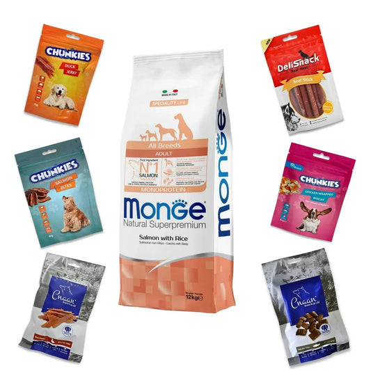 MONGE מונג’ סלמון לכלב בוגר 12 ק”ג + 6 חטיפים מתנה