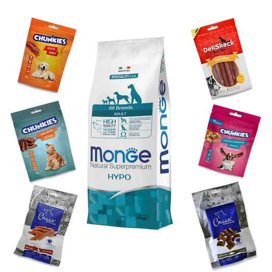 MONGE Hypo מונג היפואלרגני סלמון וטונה לכלב 12 ק״ג + 6 חטיפים מתנה
