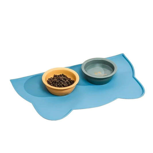משטח סיליקון לאוכל ומים לחתולים וכלבים צבע כחול בעיצוב אוזניים
