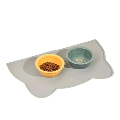 משטח סיליקון לאוכל ומים לחתולים וכלבים צבע אפור בעיצוב אוזניים