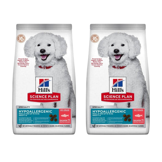 HILLS - הילס היפואלרגני מזון לכלבים בוגרים גזע קטן מיני סלמון ללא דגנים 1.5 ק"ג מבצע 2 שקים רק ב-₪209
