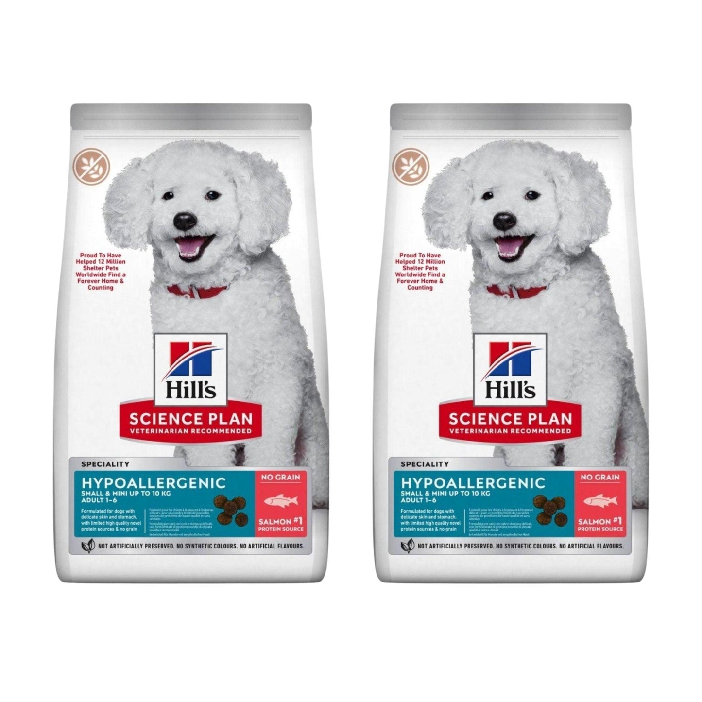 HILLS - הילס היפואלרגני מזון לכלבים בוגרים גזע קטן מיני סלמון ללא דגנים 6 ק"ג מבצע 2 שקים רק ב-₪565