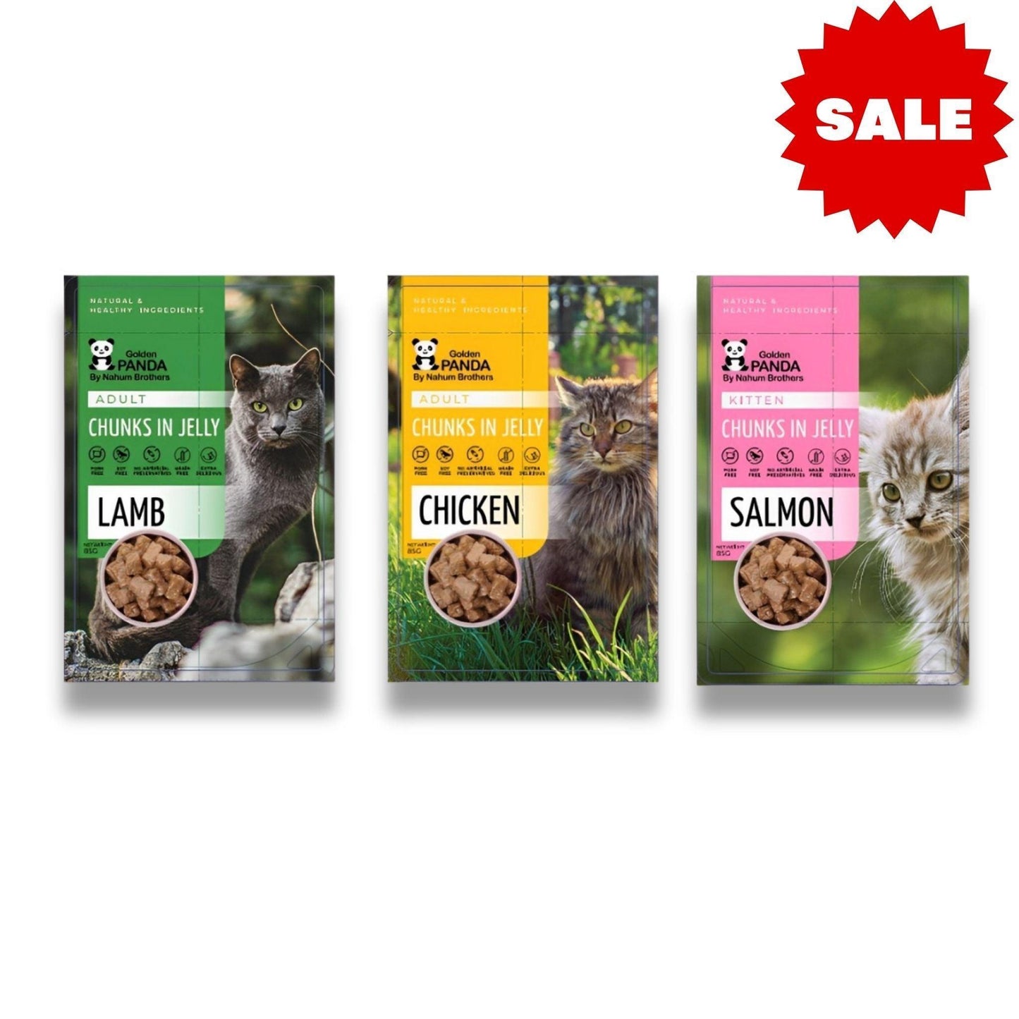 Корм для кошек Golden Panda Golden Panda в желейном соусе, 85 грамм. Акция: 3 упаковки за 10 шекелей. 