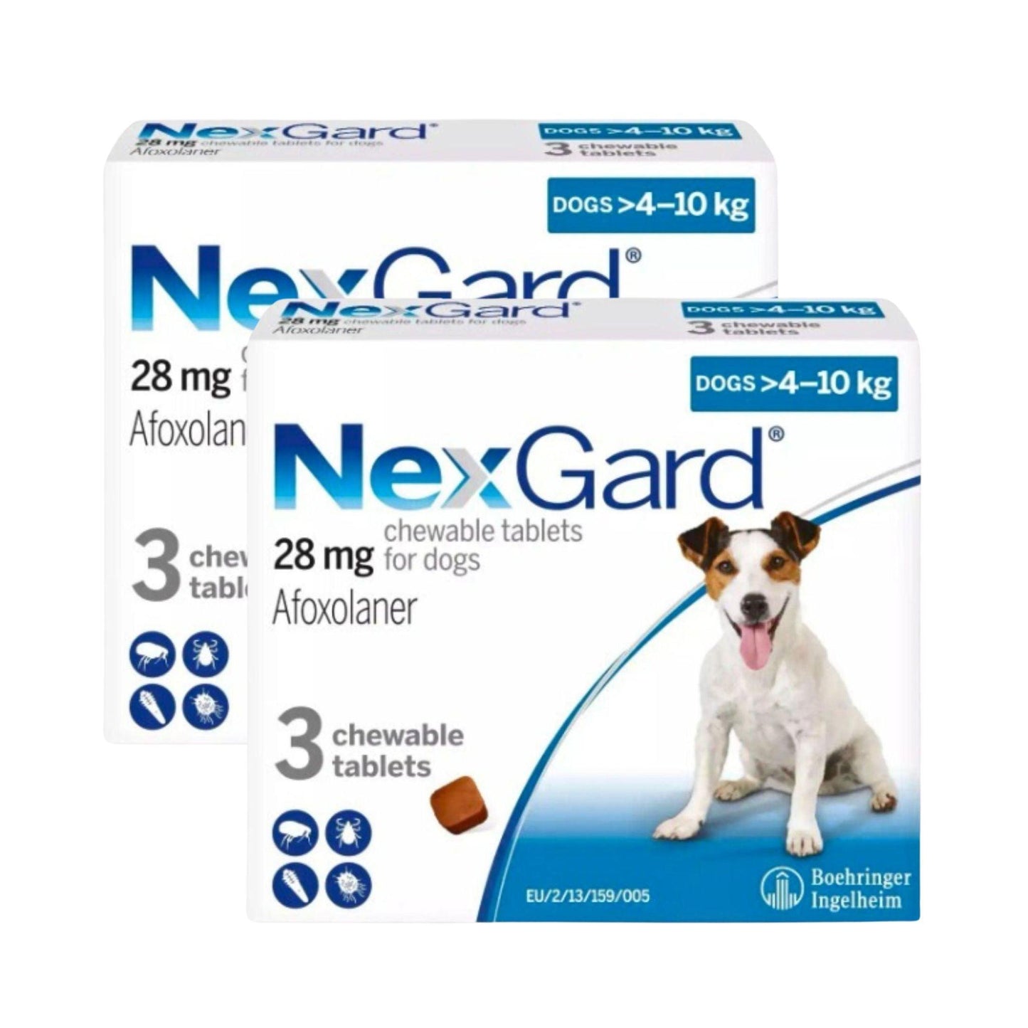 NexGard - נקסגארד לכלב קטן/בינוני במשקל 10 - 4 ק"ג טבליות לעיסה נגד פרעושים וקרציות מבצע 2 חבילות רק ב-₪325