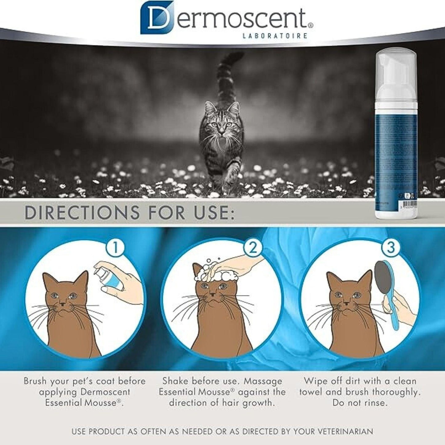 Dermoscent - שמפו מוס יבש לחתולים קצף ללא שטיפה 150 מ"ל